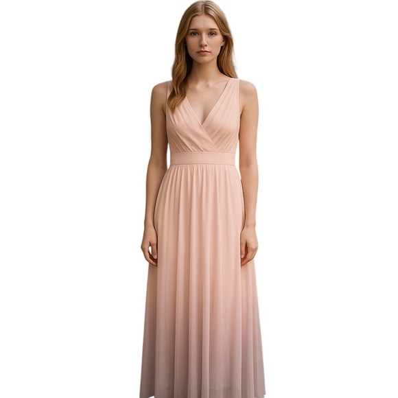 BCBGeneration Peach Pink Pleated Chiffon Maxi Formal Gown sz 2Empire Waist